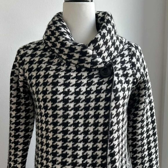 Ellen Tracy Black & White Houndstooth Foldover Collar Swing Knit Jacket – US S - Picture 1 of 10